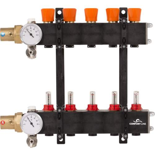 Comfort Line - 04-groeps kunststof industrie vloerverwarmingsverdeler met flowmeters